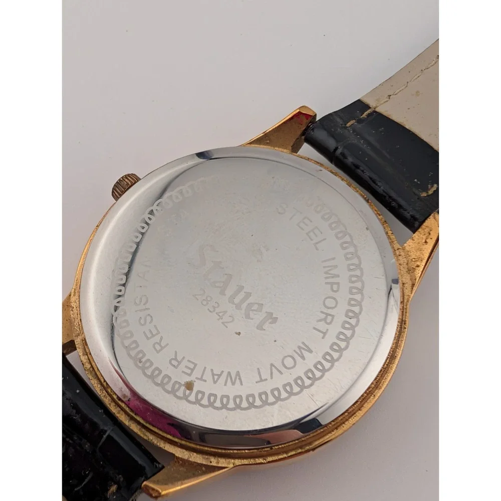 Stauer Sirene Watch Women 38mm Rose Gold Tone Black Leather‎ Band- New Battery